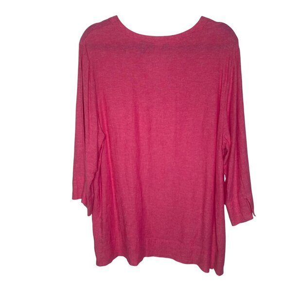 Lands End Linen Blend Tunic Top Womens XL Pink V Neck 3/4 Sleeves Lightweight Be - Picture 3 of 9